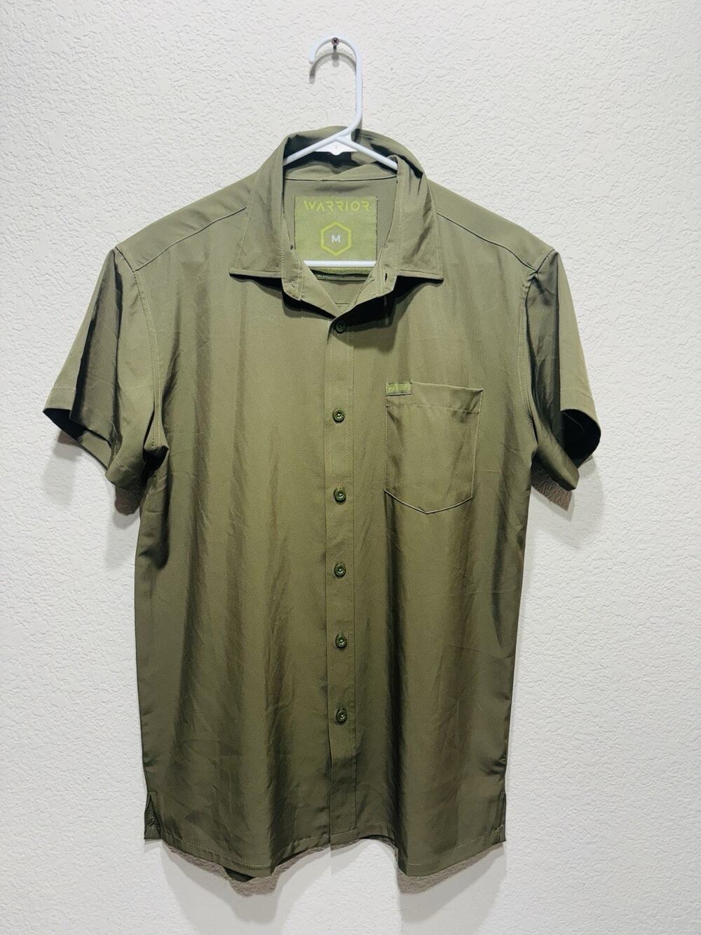 Warrior Brand Shirt Button Green Medium